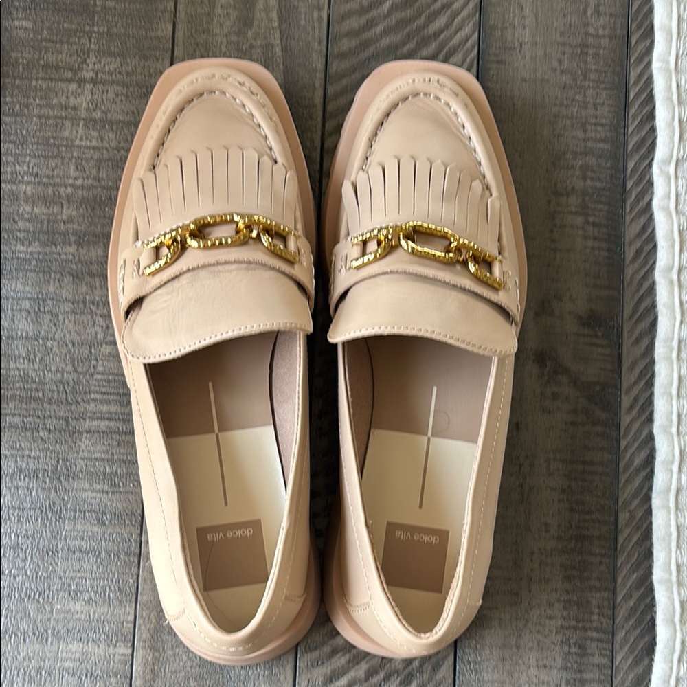 Dolce Vita Beige Loafers with Gold Chain Accent Never Worn